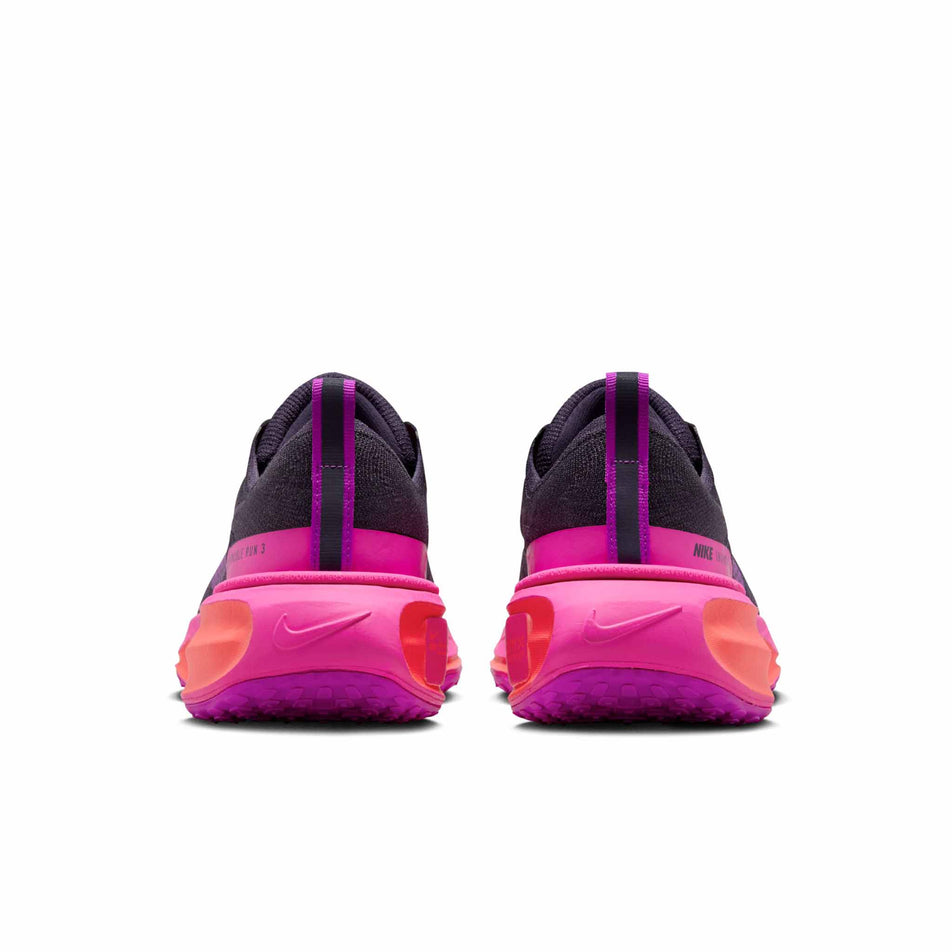 The back of a pair of Nike Women's Invincible 3 Road Running Shoes in the Dark Raisin/Hyper Violet-Hot Punch colourway (8399018197154)