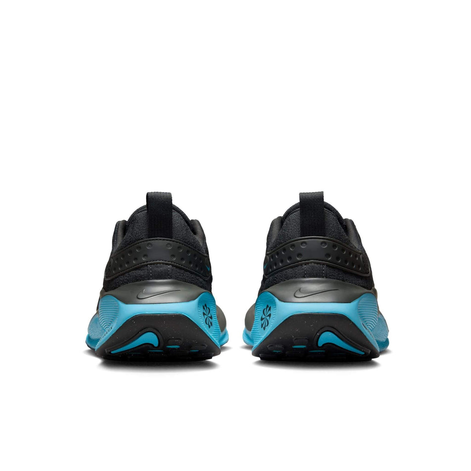 The back of a pair of Nike Men's InfinityRN 4 Road Running Shoes in the Anthracite/Baltic Blue-Black colourway. (8524419989666)