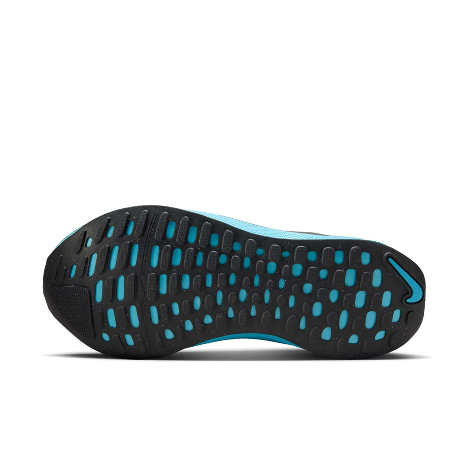 The outsole on the left shoe from a pair of Nike Men's InfinityRN 4 Road Running Shoes in the Anthracite/Baltic Blue-Black colourway. (8524419989666)