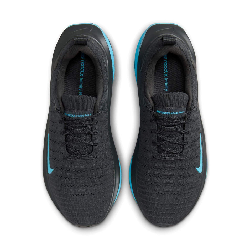 The uppers on a pair of Nike Men's InfinityRN 4 Road Running Shoes in the Anthracite/Baltic Blue-Black colourway. (8524419989666)