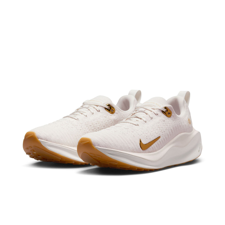 A pair of Nike Women's InfinityRN 4 Road Running Shoes in the Phantom/Metallic Gold-White colourway (8449418657954)