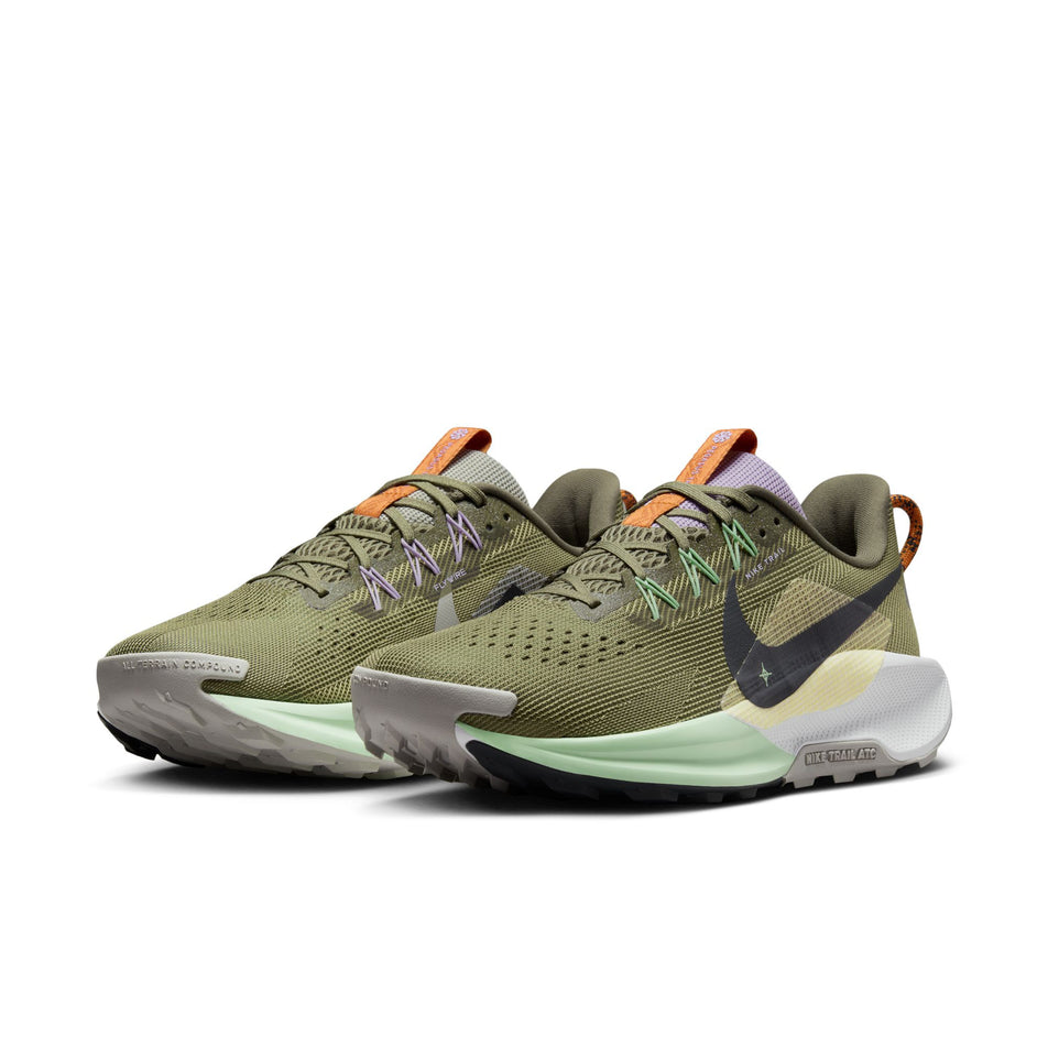 A pair of Nike Men's ReactX Pegasus Trail 5 Trail Running Shoes in the Medium Olive/Anthracite-Neutral Olive colourway (8215799693474)