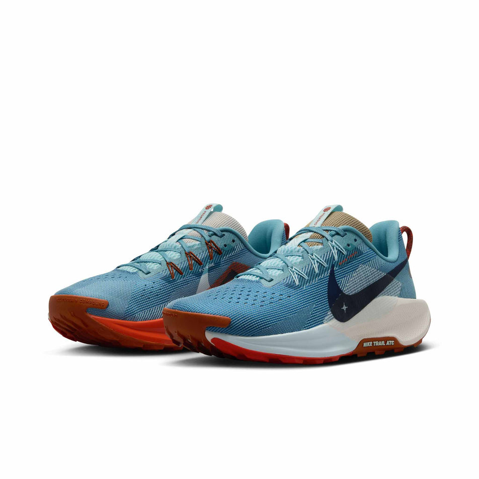 A pair of Nike Men's Pegasus Trail 5 Trail Running Shoes in the Denim Turq/Midnight Navy-Glacier Blue colourway (8449326645410)