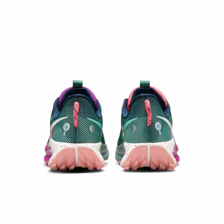 The back of a pair of Nike Women's Pegasus Trail 5 Trail Running Shoes in the Armory Navy/Phantom-Vivid Grape colourway (8399044870306)