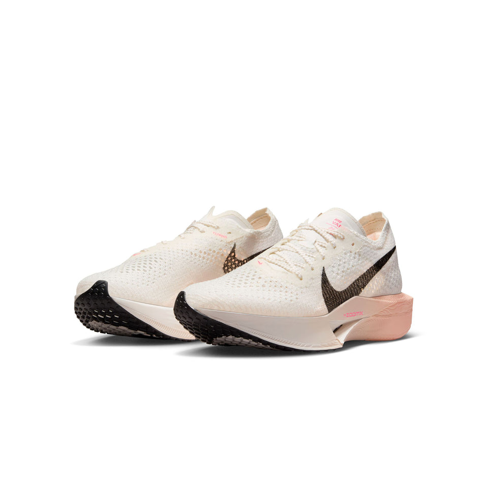 Medial side of the right shoe from a pair of Nike Women's Vaporfly 3 Road Racing Shoes in the Sail Black-Crimson Tint-Guava Ice colourway. (8503109288098)