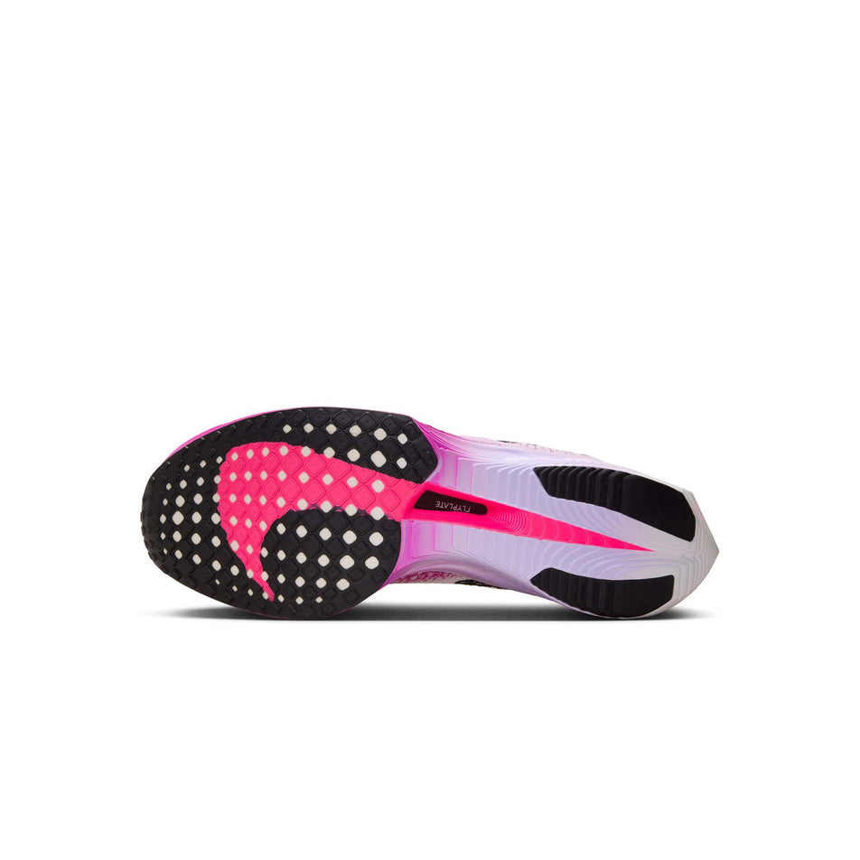 Outsole of the left shoe from a pair of Nike Women's Vaporfly 3 Road Racing Shoes in the White/Black-Vivid Purple-Purple Agate colourway. (8472179933346)