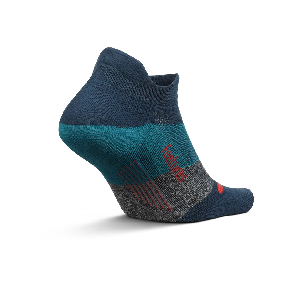 Medial side of the left sock from a pair of Feetures Unisex Elite Light Cushion No Show Tab Running Socks in the Trek Teal colourway (8025178833058)