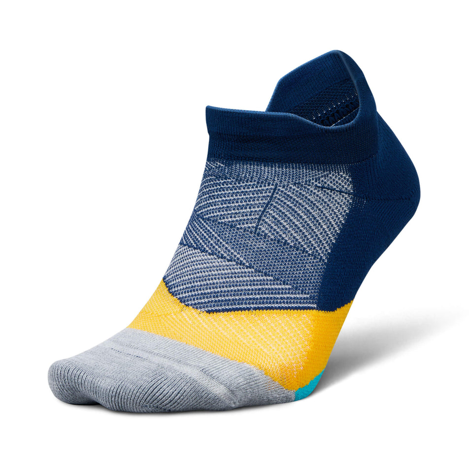 Lateral side of the left sock from a pair of Feetures Unisex Elite Light Cushion No Show Tab Running Socks in the Nitro Navy colourway (8453701140642)