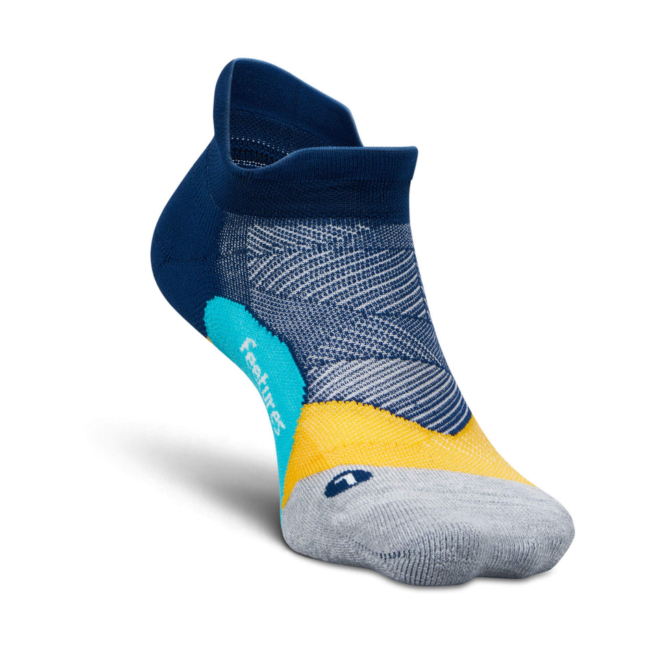 Medial side of the left sock from a pair of Feetures Unisex Elite Light Cushion No Show Tab Running Socks in the Nitro Navy colourway (8453701140642)