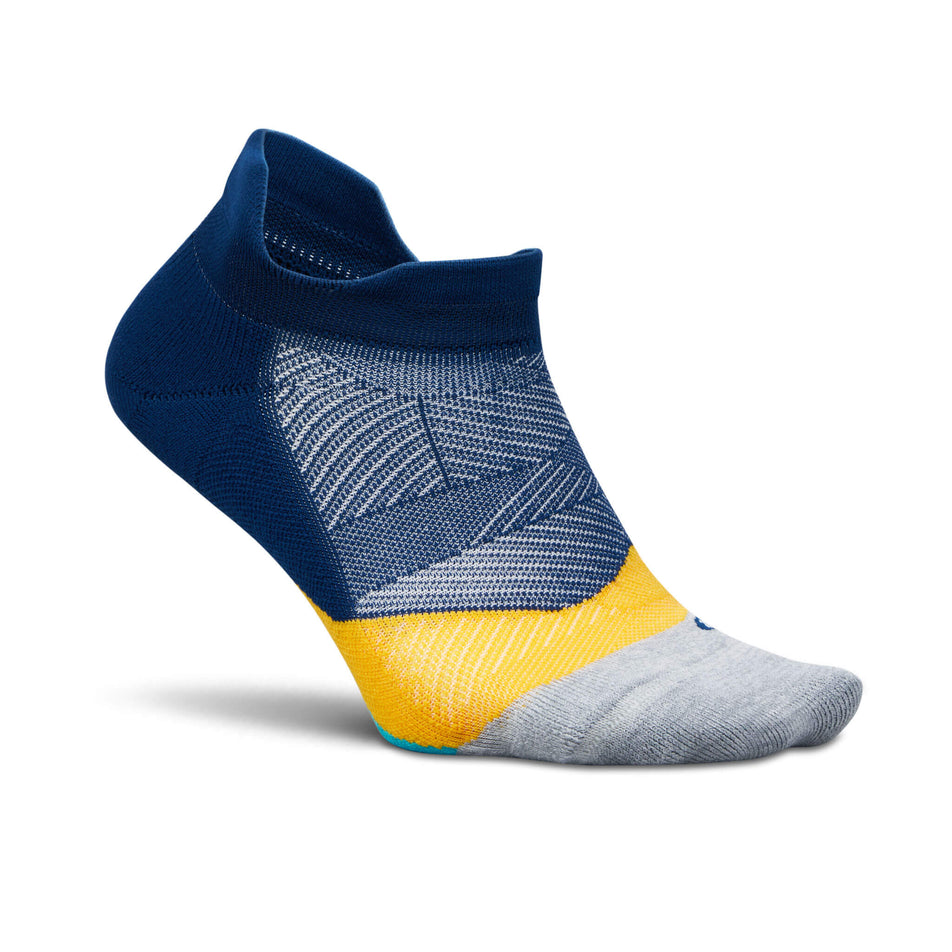 Lateral side of the right sock from a pair of Feetures Unisex Elite Light Cushion No Show Tab Running Socks in the Nitro Navy colourway (8453701140642)