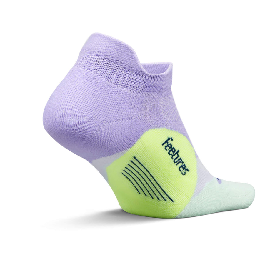 Medial side of the left sock from a pair of Feetures Unisex Elite Light Cushion No Show Tab Running Socks in the Lavender Rush colourway (8453692489890)