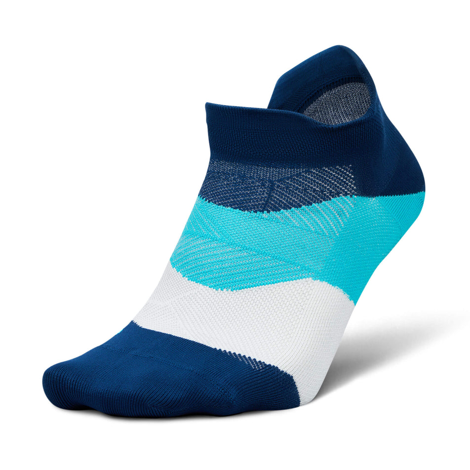 Lateral side of the left sock from a pair of Feetures Unisex Elite Ultra Light No Show Tab Running Socks in the Nitro Navy colourway (8453681709218)