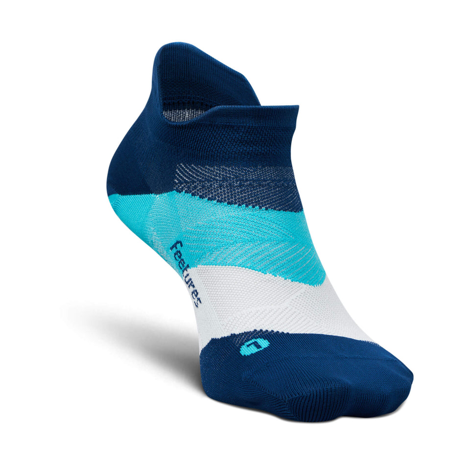 Medial side of the left sock from a pair of Feetures Unisex Elite Ultra Light No Show Tab Running Socks in the Nitro Navy colourway (8453681709218)