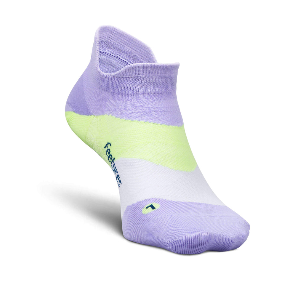 Medial side of the left sock from a pair of Feetures Unisex Elite Ultra Light No Show Tab Running Socks in the Lavender Rush colourway (8453685837986)