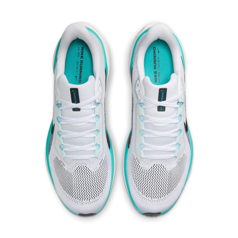 The uppers on a pair of Nike Men's Pegasus 41 Road Running Shoes in the White/Black-Dusty Cactus-Glacier Blue colourway (8357790384290)