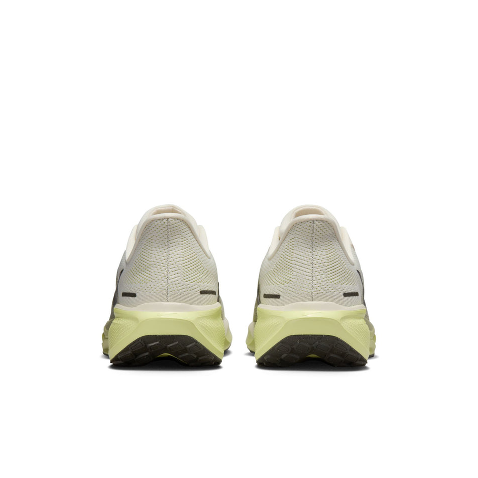 The back of a pair of Nike Men's Pegasus 41 Road Running Shoes in the Pale Ivory/Sequoia-Lime Light-Olive Aura colourway. (8558336770210)