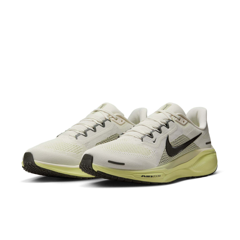 A pair of Nike Men's Pegasus 41 Road Running Shoes in the Pale Ivory/Sequoia-Lime Light-Olive Aura colourway. (8558336770210)