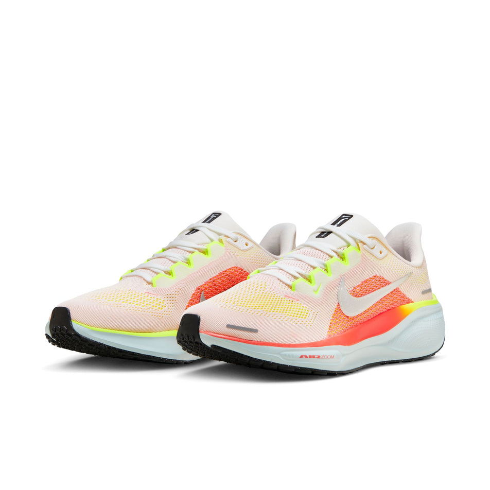 A pair of Nike Women's Pegasus 41 Road Running Shoes in the Summit White/Chrome-Bright Crimson colourway (8357791662242)