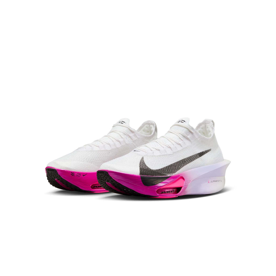 A pair of Nike Men's Alphafly 3 Road Racing Shoes in the White/Black-Purple Agate-Vivid Grape colourway. (8472168497314)