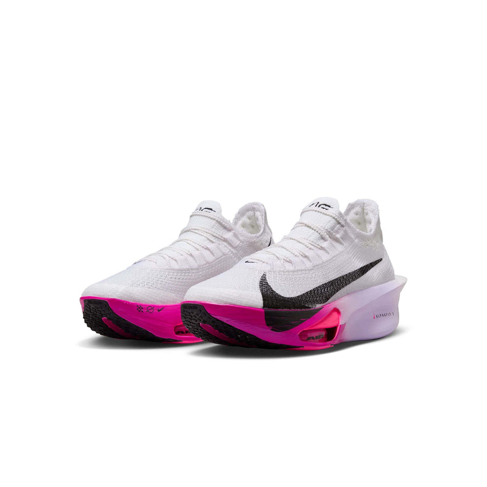 A pair of Nike Women's Alphafly 3 Road Racing Shoes in the White/Black-Purple Agate-Vivid Grape colourway. (8472176656546)