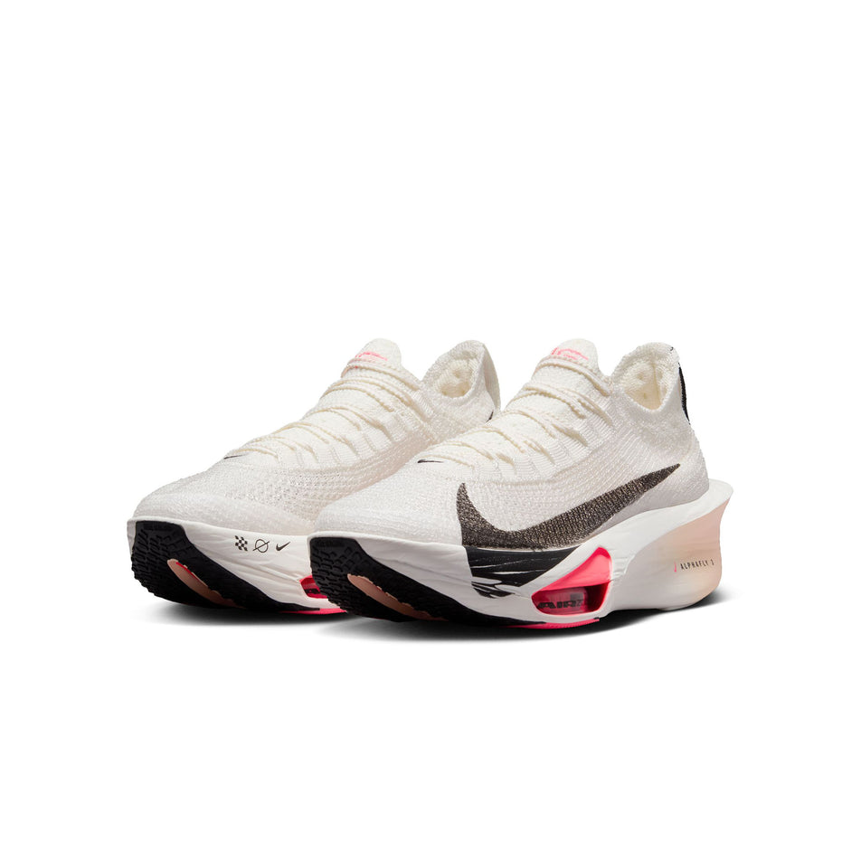 A pair of Nike Women's Alphafly 3 Road Racing Shoes in the Sail/Black-Crimson Tint-Guava Ice colourway. (8503107453090)