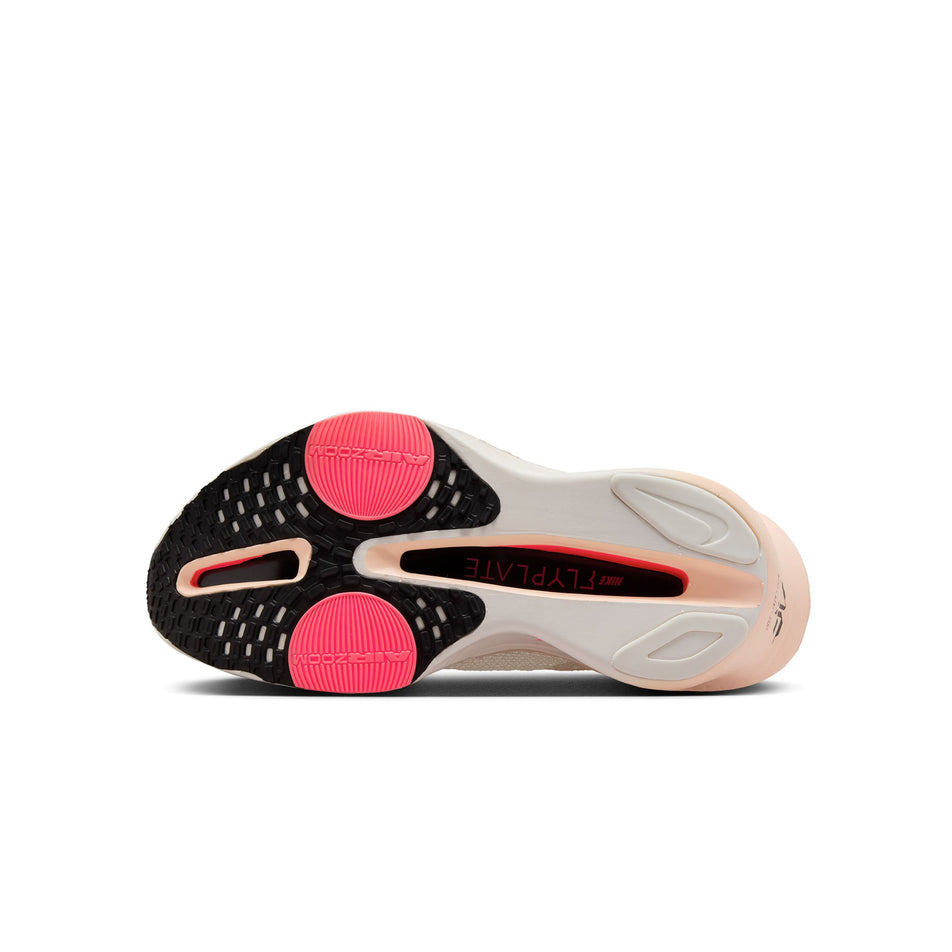 Outsole of the right shoe from a pair of Nike Women's Alphafly 3 Road Racing Shoes in the Sail/Black-Crimson Tint-Guava Ice colourway. (8503107453090)