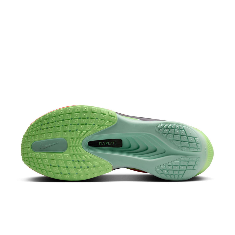 The outsole of the left shoe from a pair of Nike Men's Zoom Fly 6 Road Running Shoes in the Bright Crimson/Cave Purple-Lime Blast colourway. (8570169393314)