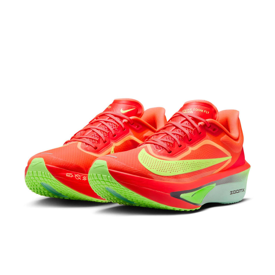 A pair of Nike Women's Zoom Fly 6 Running Shoes in the Bright Crimson/Cave Purple-Lime Blast colourway. (8571094663330)