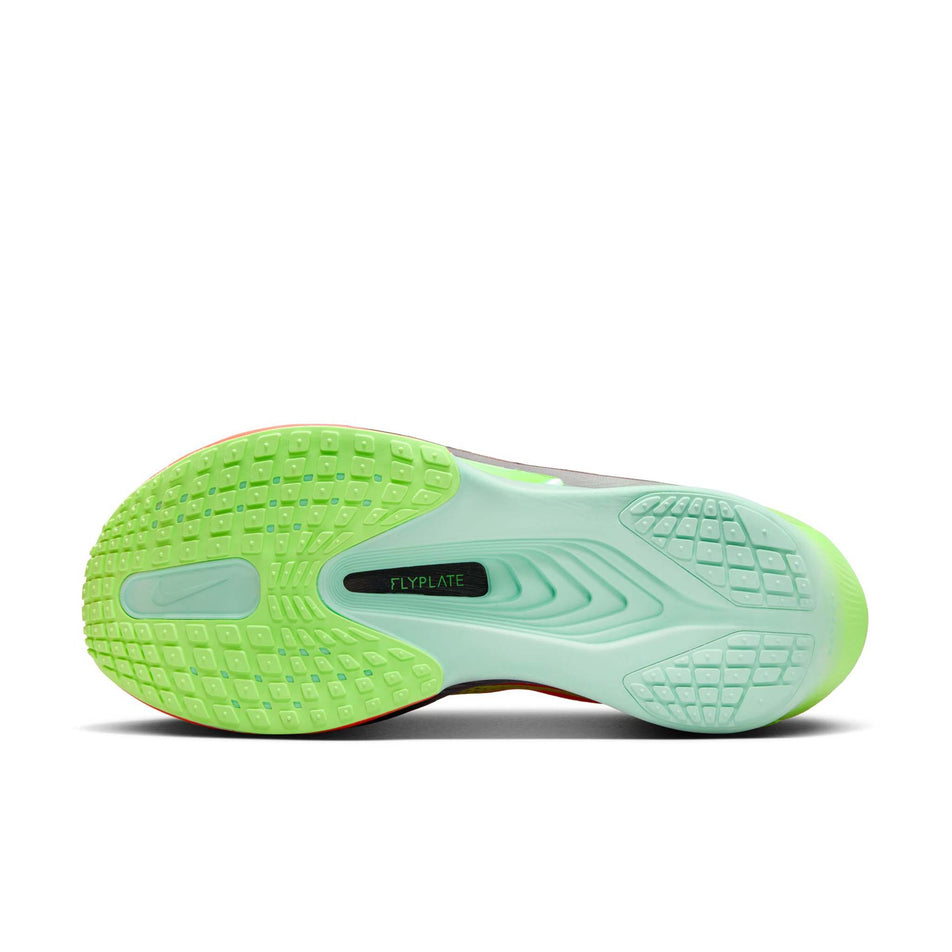 The outsole of the left shoe from a pair of Nike Women's Zoom Fly 6 Running Shoes in the Bright Crimson/Cave Purple-Lime Blast colourway. (8571094663330)