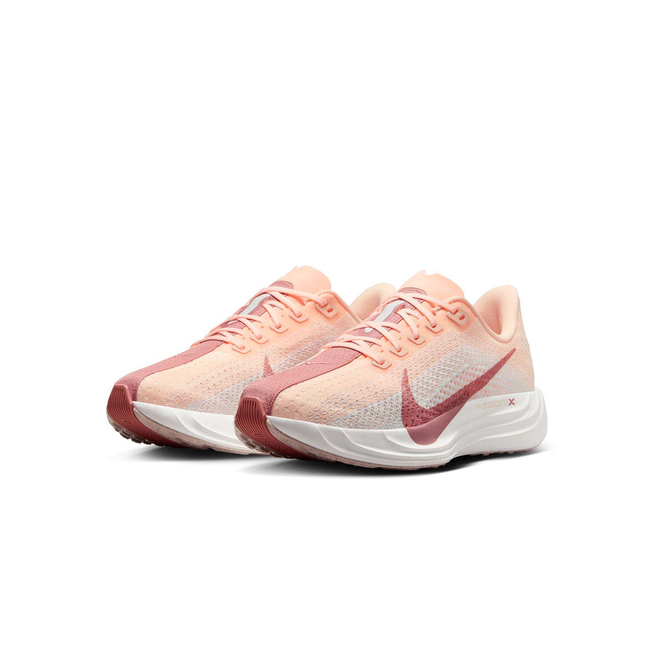 A pair of Nike Women's Pegasus Plus Road Running Shoes in the Crimson Tint/White-Pure Platinum colourway (8449389166754)