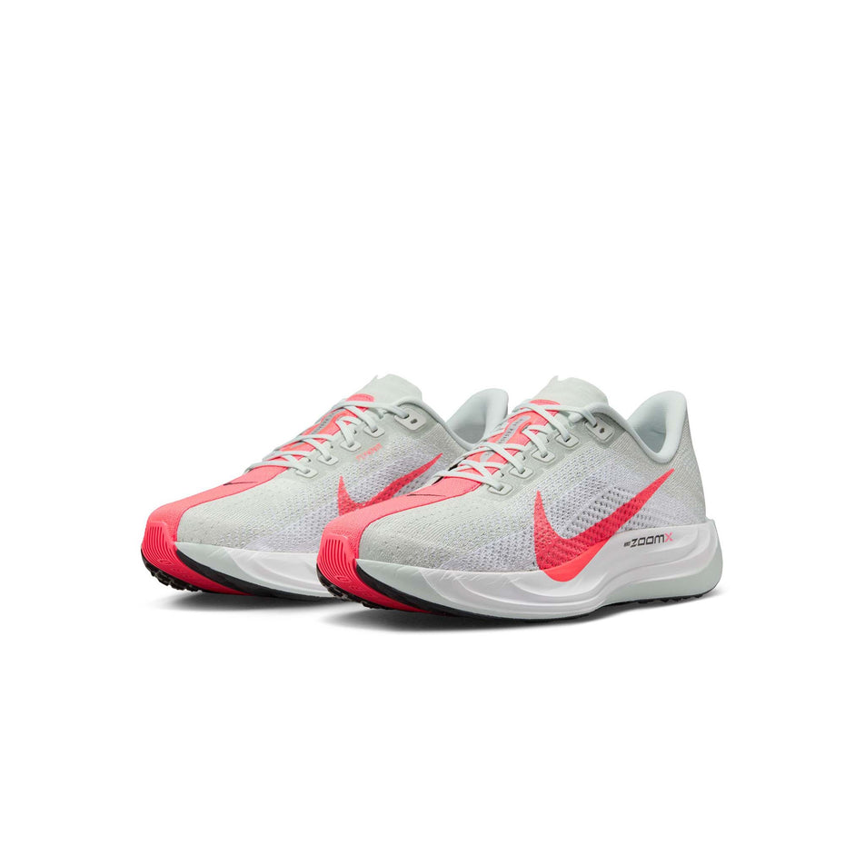 A pair of Nike Men's Pegasus Plus Road Running Shoes in the Barely Grey/Hot Punch-White-Black colourway (8448363987106)