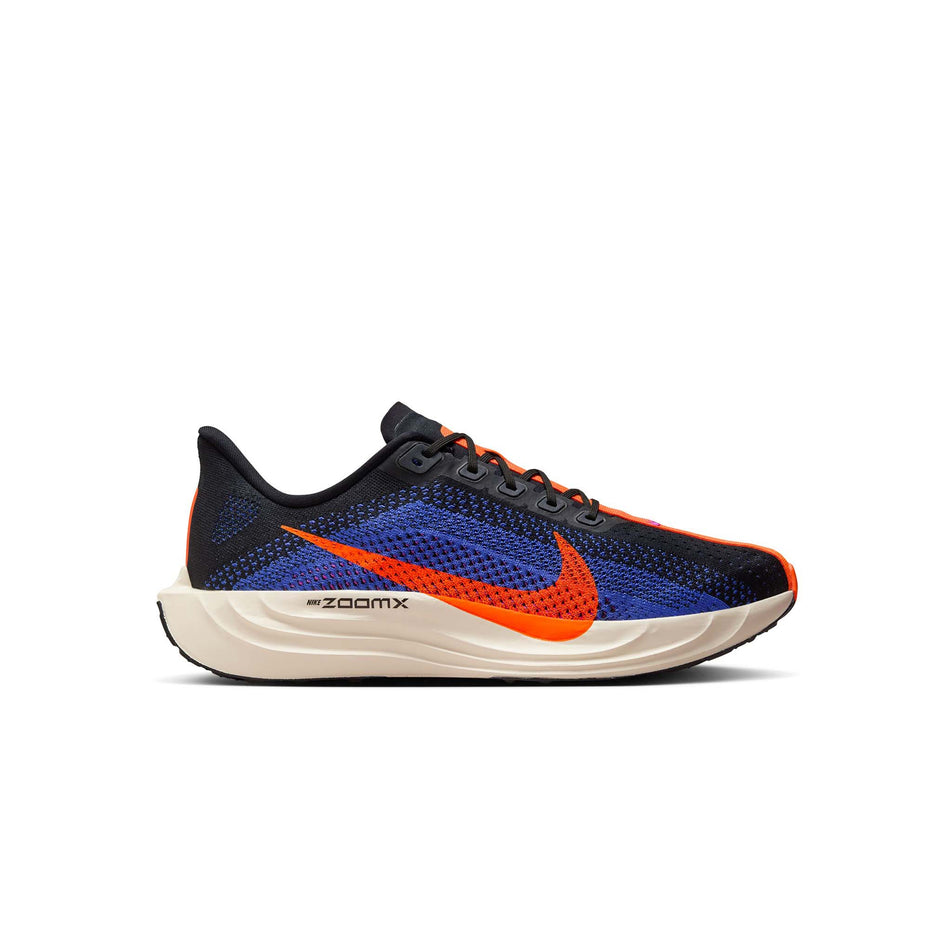 Lateral side of the right shoe from a pair of Nike Men's Pegasus Plus Road Running Shoes in the Black/Hyper Crimson-Astronomy Blue colourway (8448370835618)