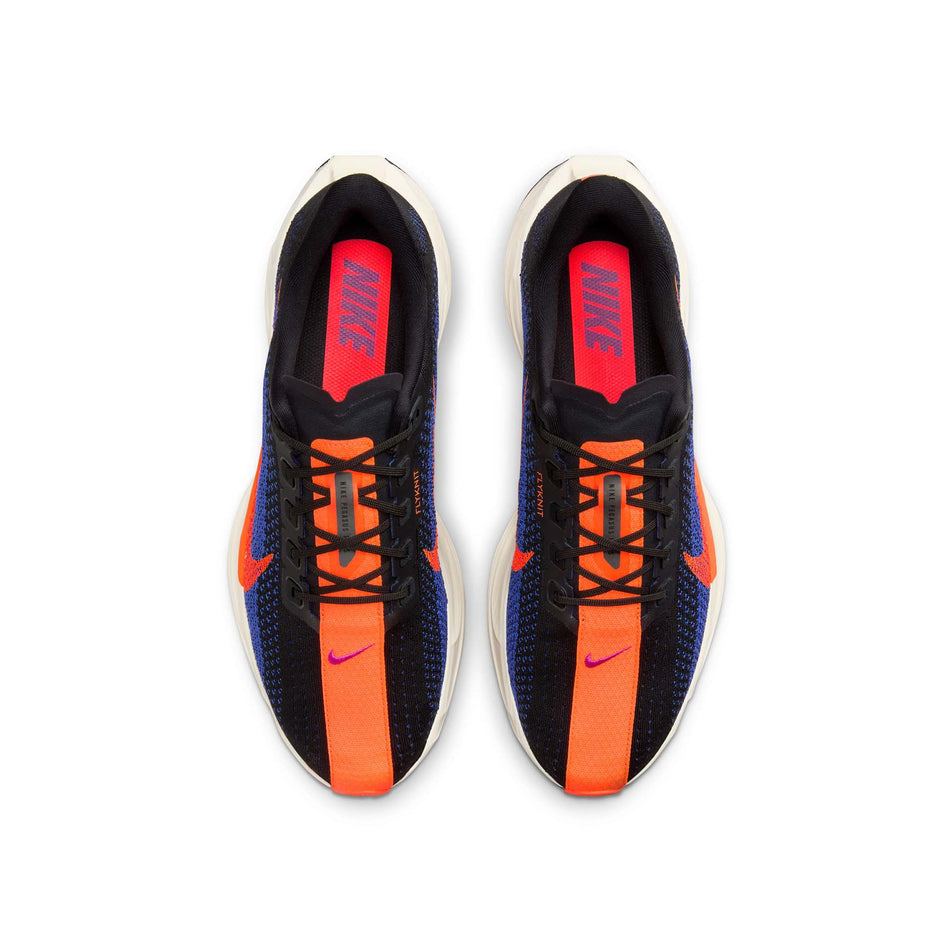 The uppers on a pair of Nike Men's Pegasus Plus Road Running Shoes in the Black/Hyper Crimson-Astronomy Blue colourway (8448370835618)