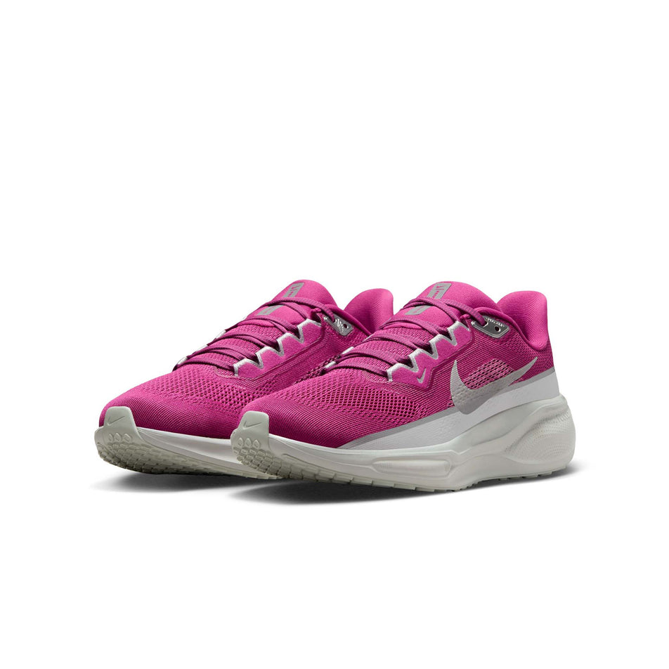 A pair of Nike Women's Pegasus 41 Premium Road Running Shoes in the Hot Fuchsia/Metallic Silver-Light Silver colourway. (8524553912482)