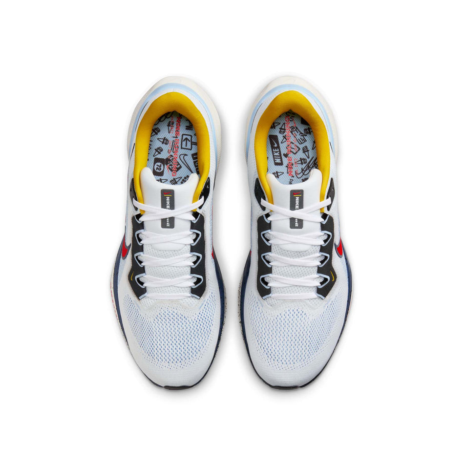 The uppers on a pair of Nike Men's Pegasus 41 Road Running Shoes in the White/Speed Red-Psychic Blue colourway (8444019146914)