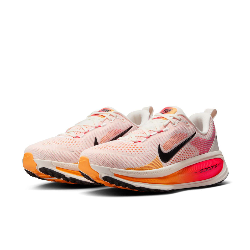 A pair of Nike Women's Vomero 18 Road Running Shoes in the Sail/Black-Bright Crimson-Laser Orange colourway. (8574700945570)