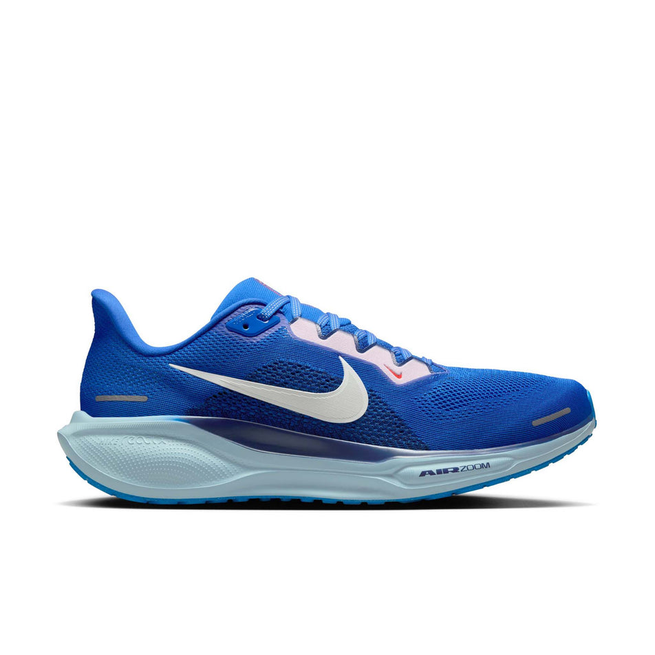 Lateral view of the right shoe from a pair of Nike Men's Pegasus 41 Road Running Shoes in the Racer Blue/Sail-Blue Void-Light Photo Blue colourway. (8570184433826)