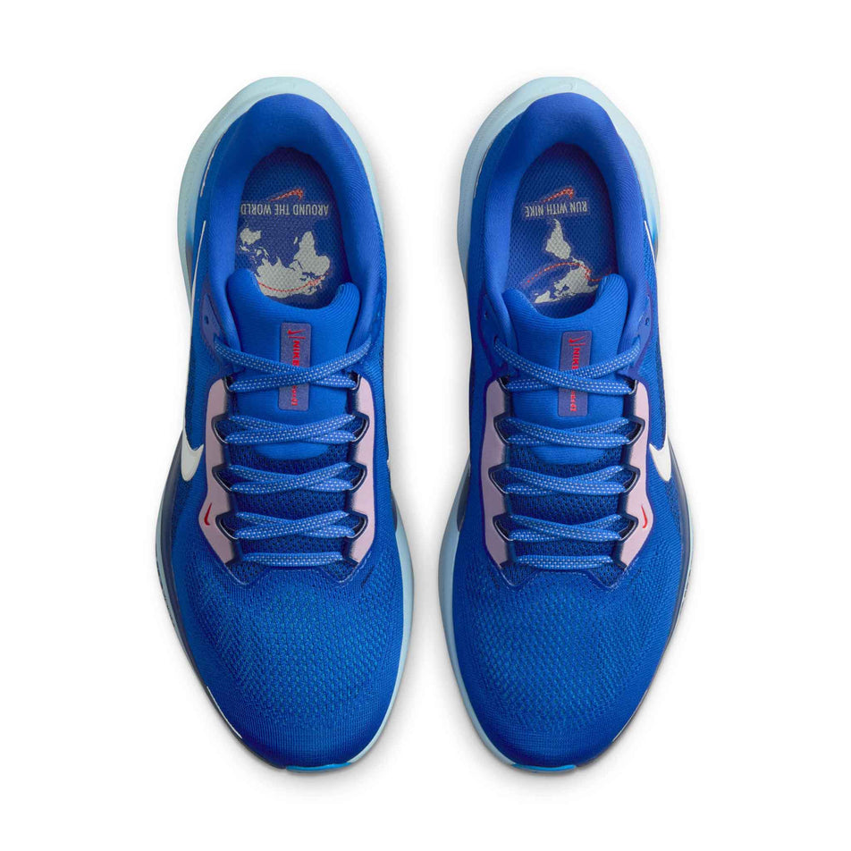 The uppers on a pair of Nike Men's Pegasus 41 Road Running Shoes in the Racer Blue/Sail-Blue Void-Light Photo Blue colourway. (8570184433826)