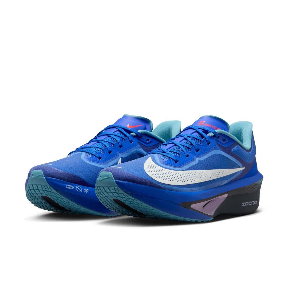 A pair of Nike Men's Zoom Fly 6 Running Shoes in the Racer Blue/Sail-Denim Turquoise-Doll colourway. (8570174898338)