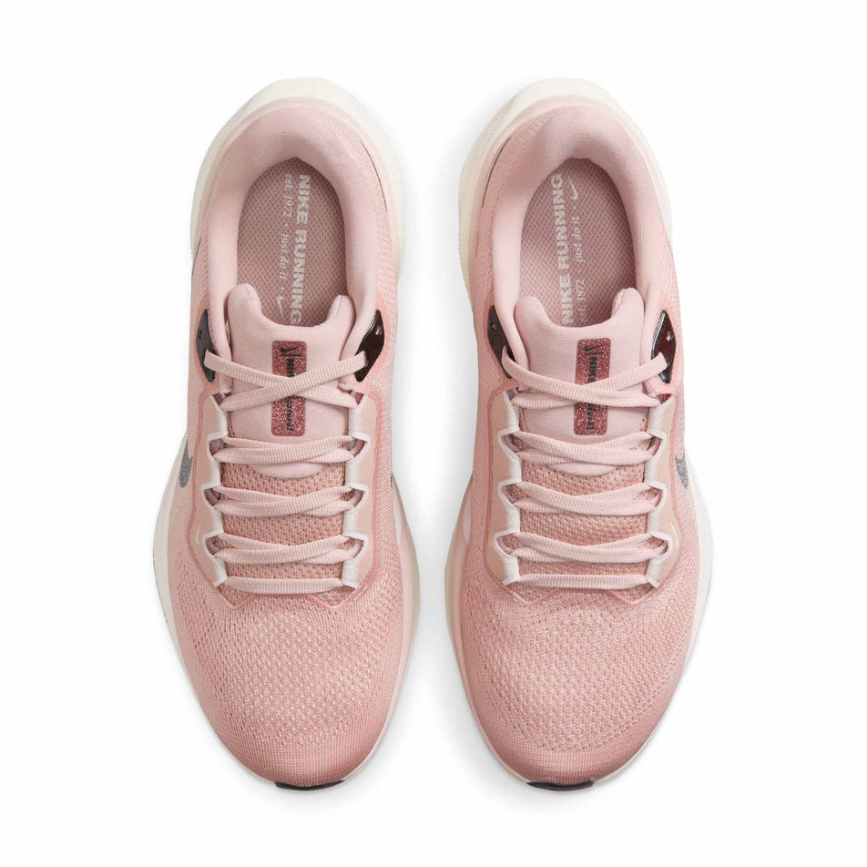 The uppers on a pair of Nike Women's Pegasus 41 PRM Road Running Shoes in the Pink Oxford/Anthracite-Light Soft Pink colourway. (8571100725410)