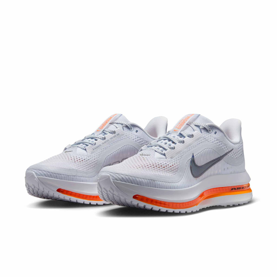 A pair of Nike Women's Pegasus Premium Road Running Shoes in the Football Grey/Multi Color-Total Orange colourway. (8574593728674)