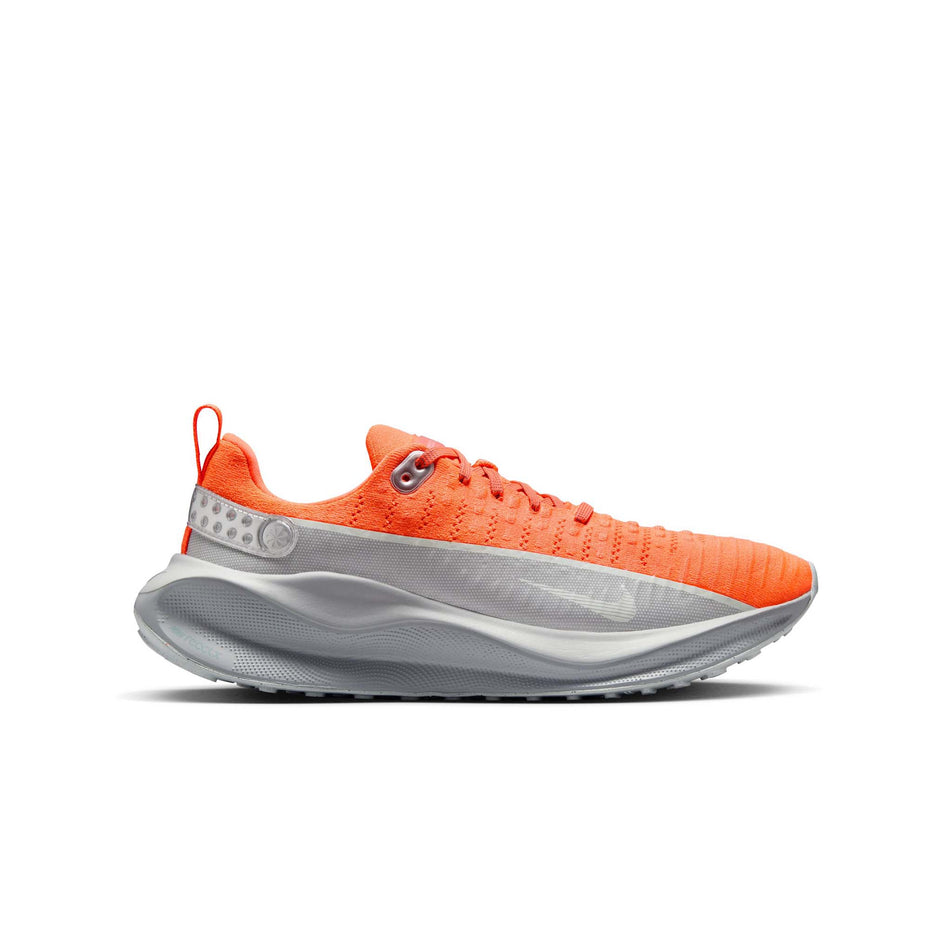 Lateral side of the right shoe from a pair of Nike Men's InfinityRN 4 Premium Road Running Shoes in the Hyper Crimson/Metallic Silver colourway. (8524545392802)