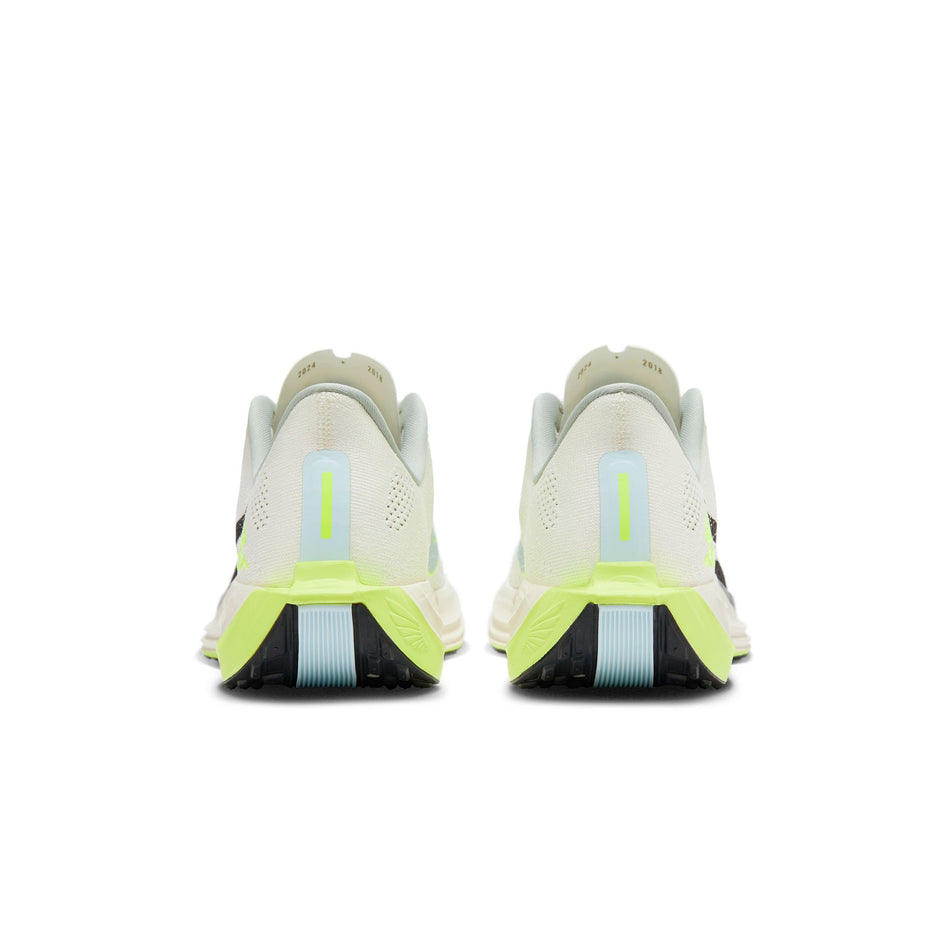 The back of a pair of Nike Men's Pegasus Plus Road Running Shoes in the Sail/Black-Pale Ivory-Volt colourway. (8502223012002)