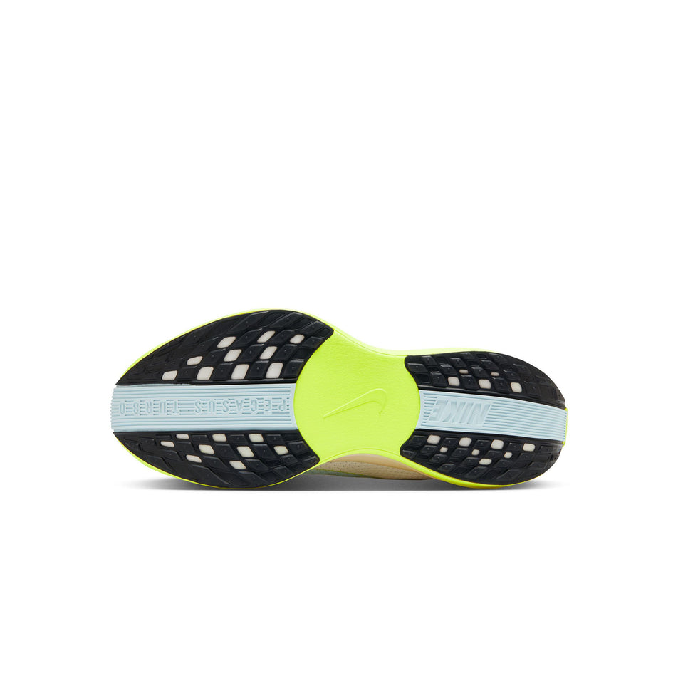 The outsole of the left shoe from a pair of Nike Men's Pegasus Plus Road Running Shoes in the Sail/Black-Pale Ivory-Volt colourway. (8502223012002)