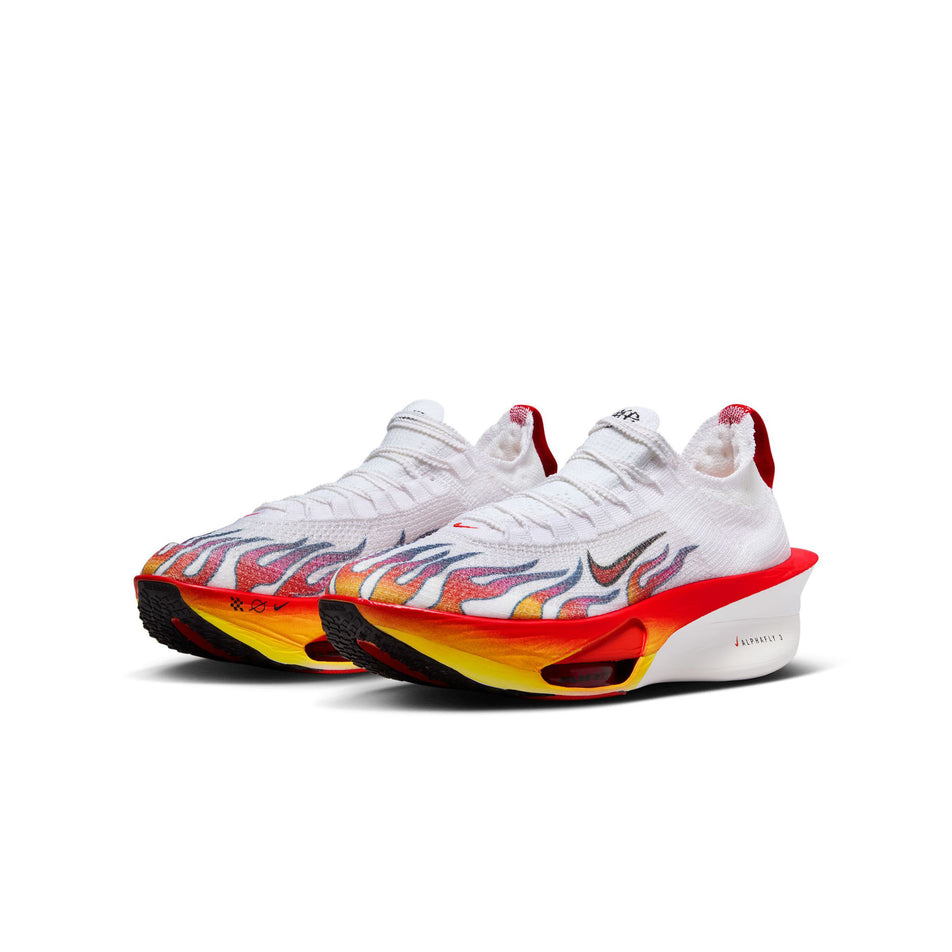 A pair of Nike Men's Alphafly 3 Premium Road Racing Shoes in the White/Habanero Red-Black-University Red colourway. (8549931319458)