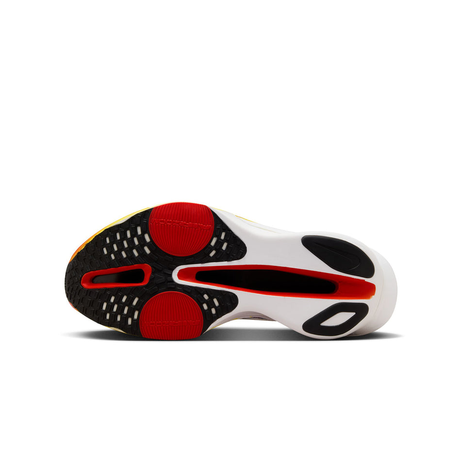 Outsole of the left shoe from a pair of Nike Men's Alphafly 3 Premium Road Racing Shoes in the White/Habanero Red-Black-University Red colourway. (8549931319458)