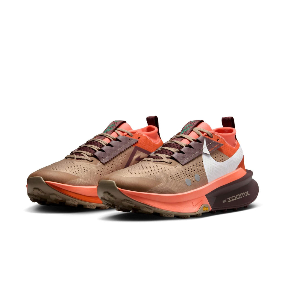 A pair of Nike Men's Zegama Trail 2 Trail Running Shoes in the Khaki/White-Hyper Crimson-Burgundy Crush colourway. (8524550144162)