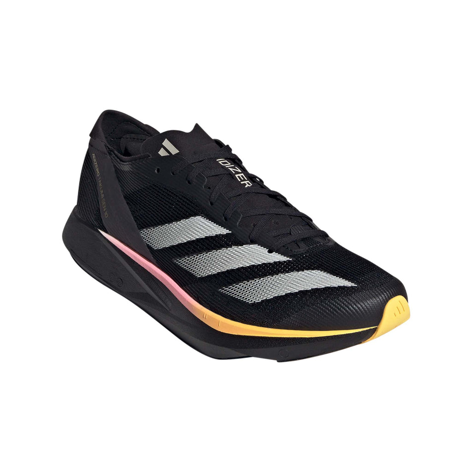 Lateral side of the right shoe from a pair of adidas Men's Takumi Sen 10 Running Shoes in the Core Black/Zero Met./Spark colourway (8194260631714)