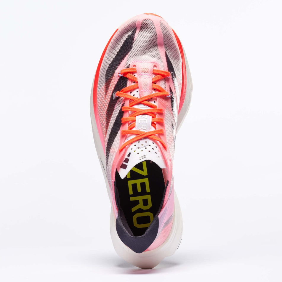 The upper of the right shoe from a pair of adidas Women's Adizero Adios Pro 3 Running Shoes in the Pink Spark/Aurora Met./Sandy Pink colourway (8339206144162)