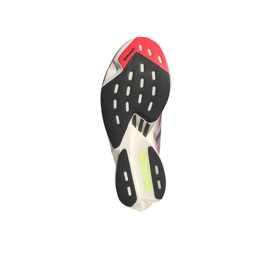 Outsole of the right shoe from a pair of adidas Men's Adizero Adios Pro 3 Running Shoes in the Pink Spark/Aurora Met./Sandy Pink colourway (8339204800674)